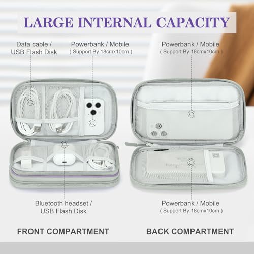 FYY Electronic Organizer, Travel Cable Organizer Bag Pouch Electronic Accessories Carry Case Portable Waterproof Double Layers Storage Bag for Cable, Charger, Phone, Medium Size- Light Purple - Image 3