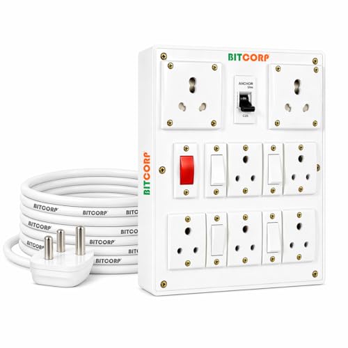 BITCORP 16A Power Extension Board with 7 Socket 4 MCB, 2500W MCB Overload Protector, 1 Meter 1.5mm Electric Cord for Computer, Refrigerator, AC, TV, Home and Office Appliances - Image 1