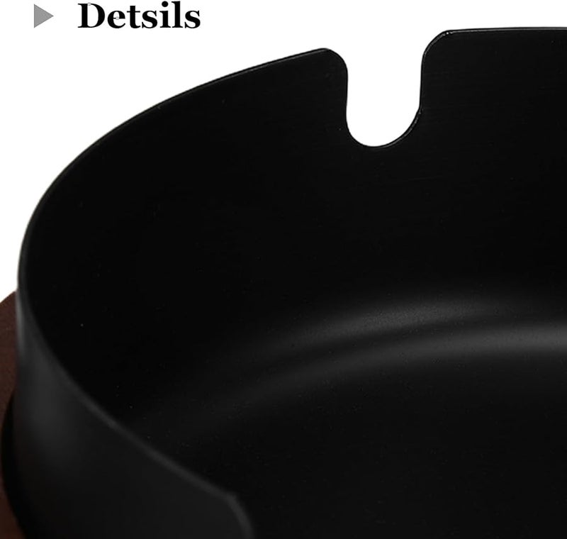 منفضة سجائر من الفولاذ المقاوم للصدأ بغطاء خشبي مقاوم للرياح ومحمولة للمنزل والمكتب والفسحة - Image 4