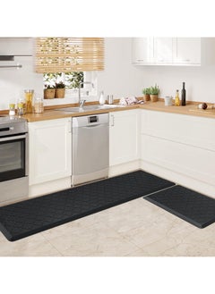 Kitchen Mat Cushioned Anti Fatigue Kitchen Mat Foam, Thick Non Slip Kitchen Rugs and Mats, Heavy Duty Foam Standing Mat for Kitchen, Floor, Office, Sink, Laundry (Black, 44x75cm+44x120cm)