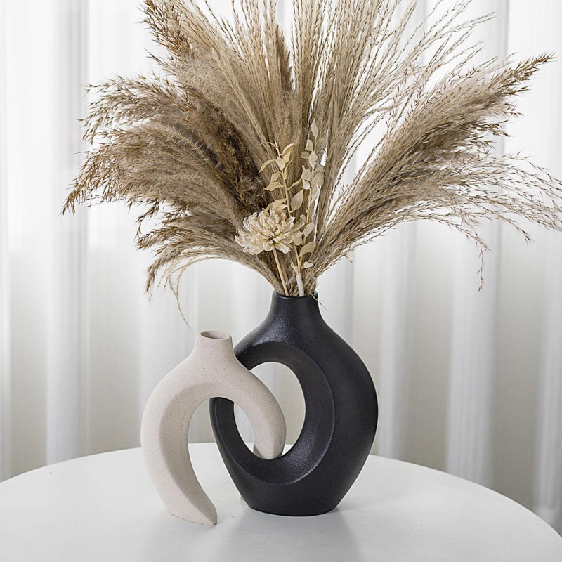Black and OffWhite Vases for Decor Hollow Ceramic Vase Set of 2 Nordic Minimalist Aesthetic Snuggle Vases for Table Centerpiece Dining Living Room Book Shelf Decoration W 63 X H 84