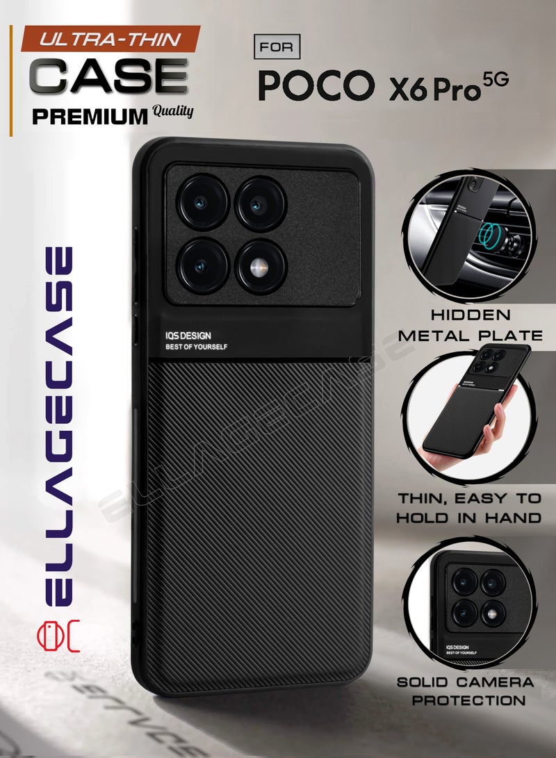 ELLAGECASE حافظة فاخرة رفيعة للغاية لهاتف Xiaomi Poco X6 Pro 5G، لوحة معدنية مخفية، تصميم نحيف، سهل الحمل، وحماية معززة للكاميرا - Image 1