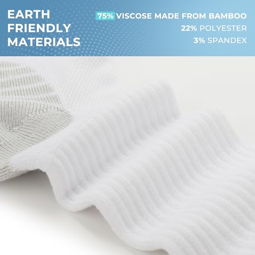 BAMBOO COOL Men's Crew Socks Athletic Running Sports Socks, Cushioned Moisture Wicking, Breathable Arch Support 6 Pack White - Image 5