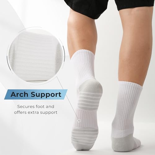 BAMBOO COOL Men's Crew Socks Athletic Running Sports Socks, Cushioned Moisture Wicking, Breathable Arch Support 6 Pack White - Image 2
