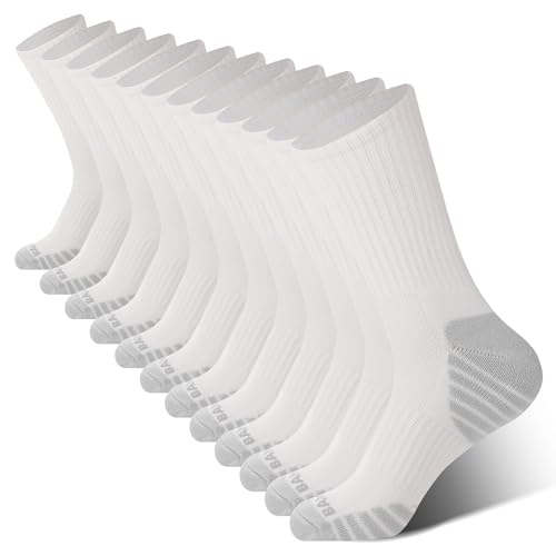 BAMBOO COOL Men's Crew Socks Athletic Running Sports Socks, Cushioned Moisture Wicking, Breathable Arch Support 6 Pack White - Image 1
