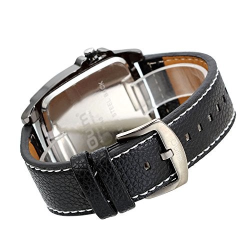 Avaner Mens Punk Watch, Unique Big Face Dual Time Zone Wristwatch, Analog Quartz Leather Strap Sport Watches with Decorative Compass and Thermometer Dial - Image 5