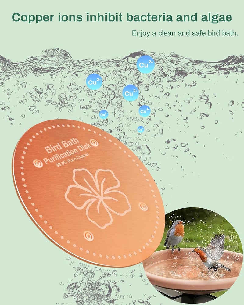 OICEME Bird Bath Purification Disc Pure Copper Backyard Outside Solar Power Wild Hummingbird Pedestal Fountain Cleaner Outside Humming Feeder Cage Dispenser Heater Ground Safe Garden Deal Lover Women Gift - Image 2