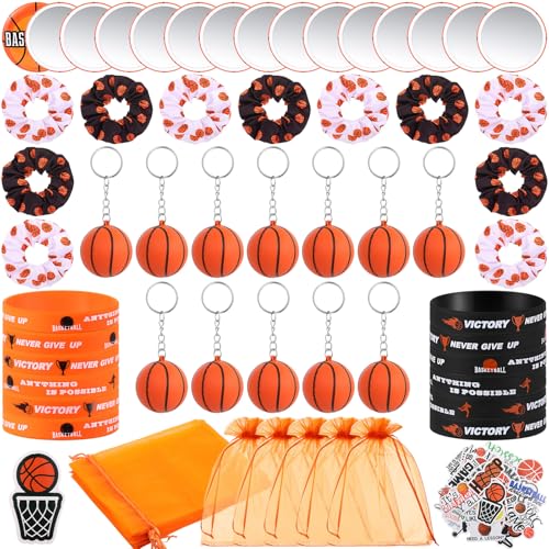 Suncalla 110 Pcs Basketball Party Favors for Women Basketball Team Gifts Bulk Include 3D Stress Keychains Scrunchies Bracelets Mirrors Stickers Gift Bags Goodie Bag Stuffers Sport Accessories Supplies - Image 1