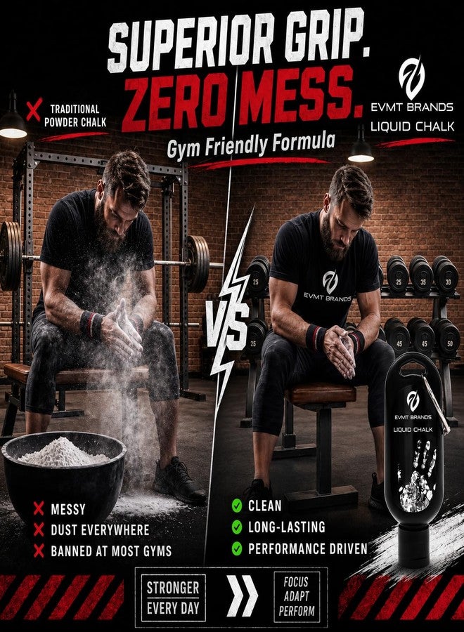 EVMT Brands Liquid Chalk, Mess Free Gym Chalk for Weightlifting, Gymnastics, Rock Climbing, Dancing. Sweat Resistant and Long Lasting for Stronger Grip. - Image 4