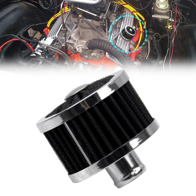 فلتر هواء سيارة RYANSTAR RACING 23MM عالي التدفق مع صمام تهوية غطاء المحرك، فلتر هواء عالمي، فلتر سحب هواء بارد، فلتر هواء صغير، غطاء تهوية هواء عالمي، أسود
