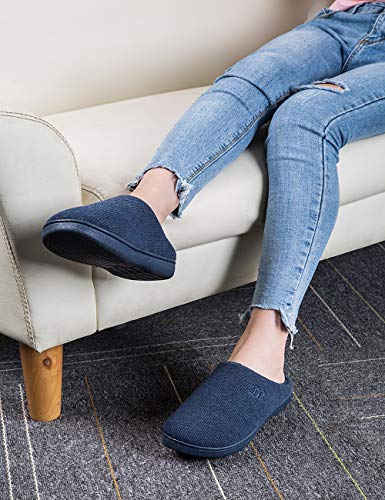 DL Womens Memory Foam Slippers, Cozy Slip on House Slippers For Women Indoor Outdoor, Comfy Women's Bedroom Slippers Warm Soft Flannel Lining Home Slippers Size 5-6 Navy - Image 2