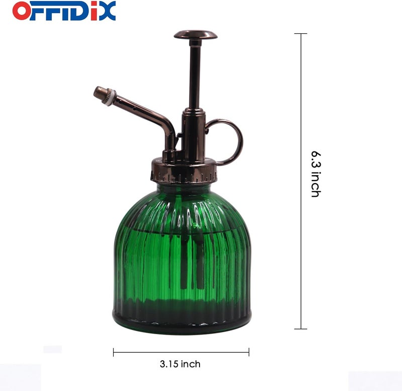 OFFIDIX Plant Mister Spray Bottle Glass Mister for Inside 6.3" Tall Vintage Style with Bronze Plastic Top Pump One Hand Watering Can for Indoor Potted Plants Terrariums Green - Image 2