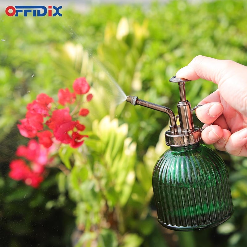 OFFIDIX Plant Mister Spray Bottle Glass Mister for Inside 6.3" Tall Vintage Style with Bronze Plastic Top Pump One Hand Watering Can for Indoor Potted Plants Terrariums Green - Image 4