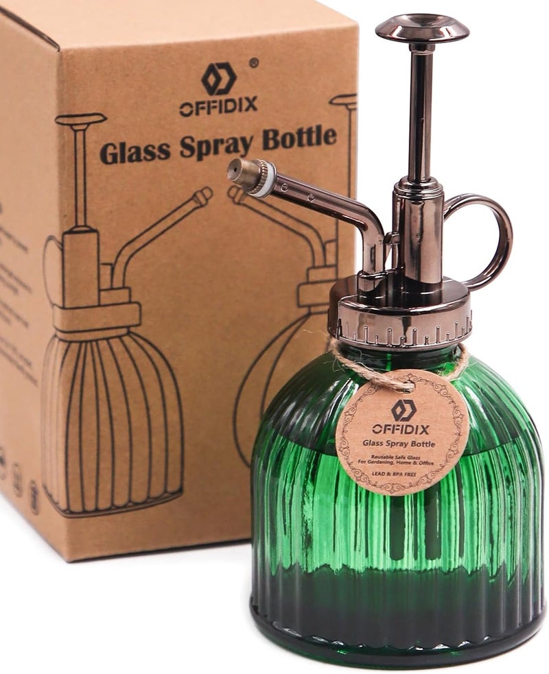 OFFIDIX Plant Mister Spray Bottle Glass Mister for Inside 6.3" Tall Vintage Style with Bronze Plastic Top Pump One Hand Watering Can for Indoor Potted Plants Terrariums Green - Image 1