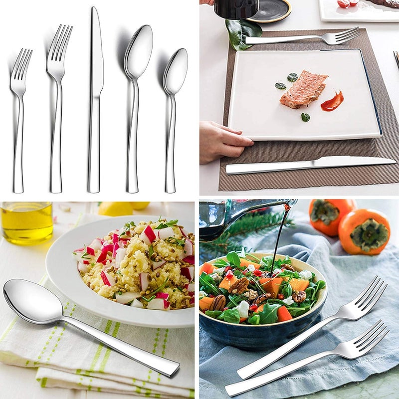 LIANYU 50Piece Silverware Set Stainless Steel Square Flatware Cutlery Set for 10 Eating Utensils Tableware Mirror Finish Dishwasher Safe - Image 2