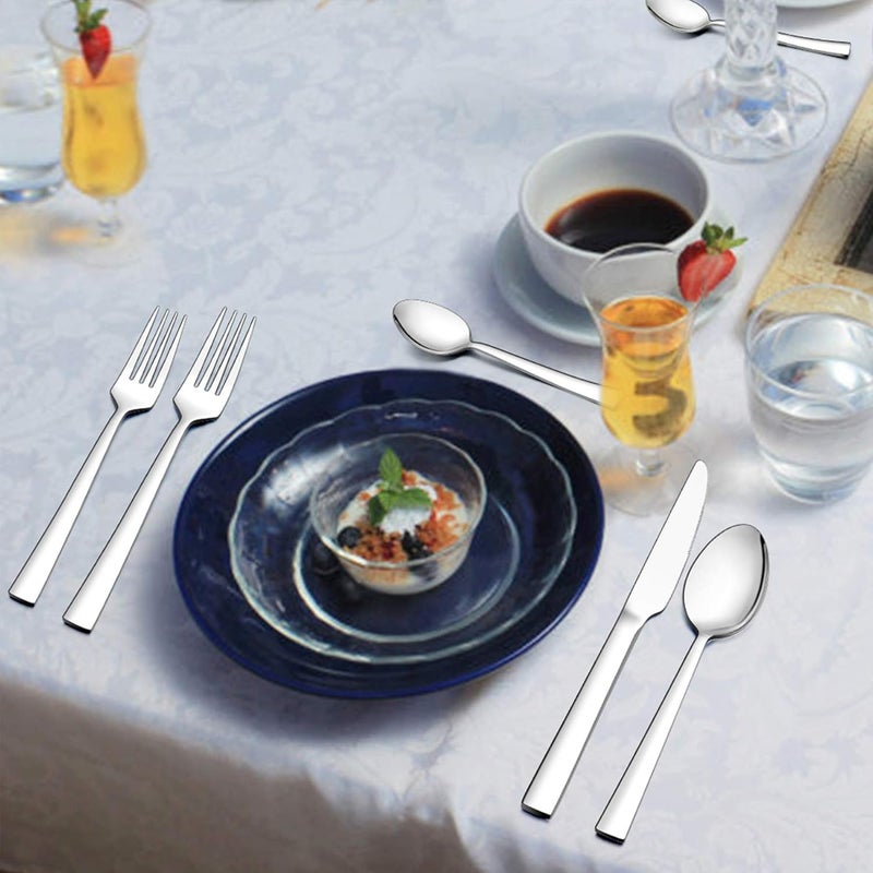 LIANYU 50Piece Silverware Set Stainless Steel Square Flatware Cutlery Set for 10 Eating Utensils Tableware Mirror Finish Dishwasher Safe - Image 5