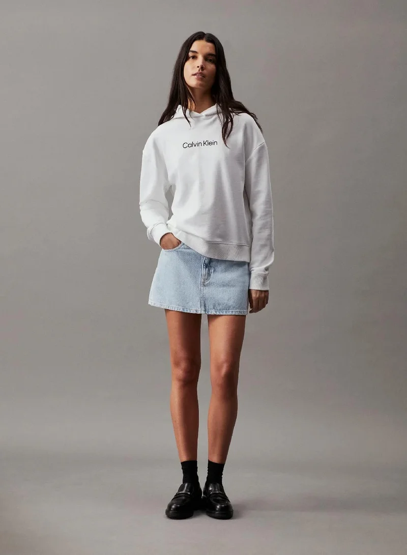 Calvin Klein Bright White Cotton Terry Logo Hoodie for Women | Best Price UAE
