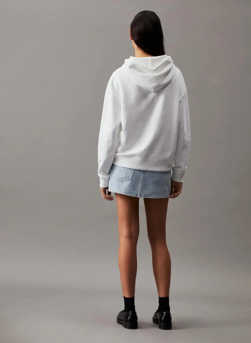 Calvin Klein Bright White Cotton Terry Logo Hoodie for Women | Best Price UAE