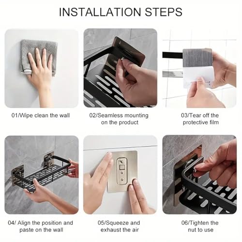Clyton Metal Pack of 2 Self Adhesive Shelf for Washroom Dressing/Livingroom Without Drilling Shelves Rack Holder Stand Storage Organiser Accessories(12x5 inches, Pack of 2,Matt Black) - Image 3