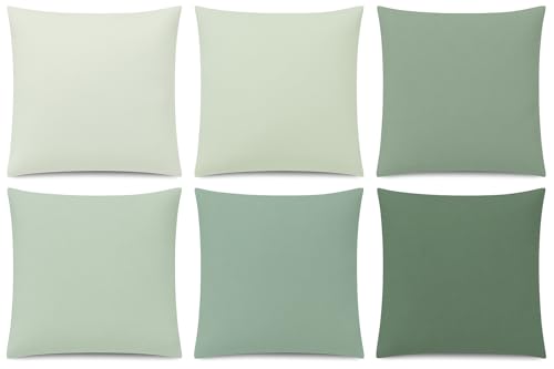 Mindoub 6-Pack Sage Green Throw Pillow Covers 18x18 - Soft Gradient Green Decor for Spring Home Refresh, Cozy Reading Nook & Calming Corner Pillows, Premium Faux Cushion Cases(Covers Only) - Image 1