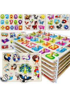 quokka Wooden Puzzles For Toddlers 1-3 - 6Xset Toddler Puzzles Ages 2-4 With Rack - Learning Alphabet, Numbers And Animals Toy Puzzles For Toddlers 3-5 - Wood Games Gift For Boys And Girls  - Image 1