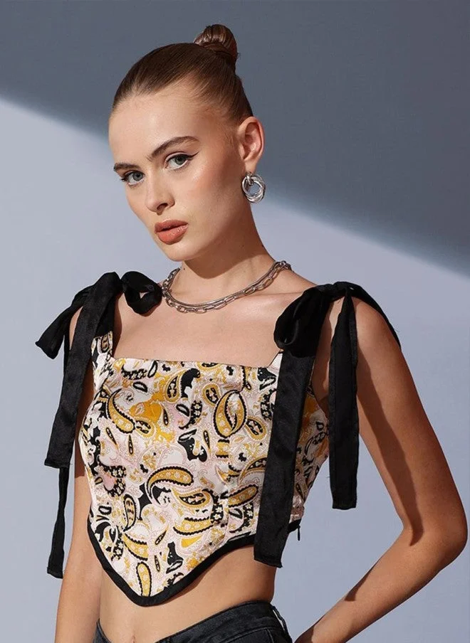 Ethnic Motifs Printed Satin High-Low Top for Women