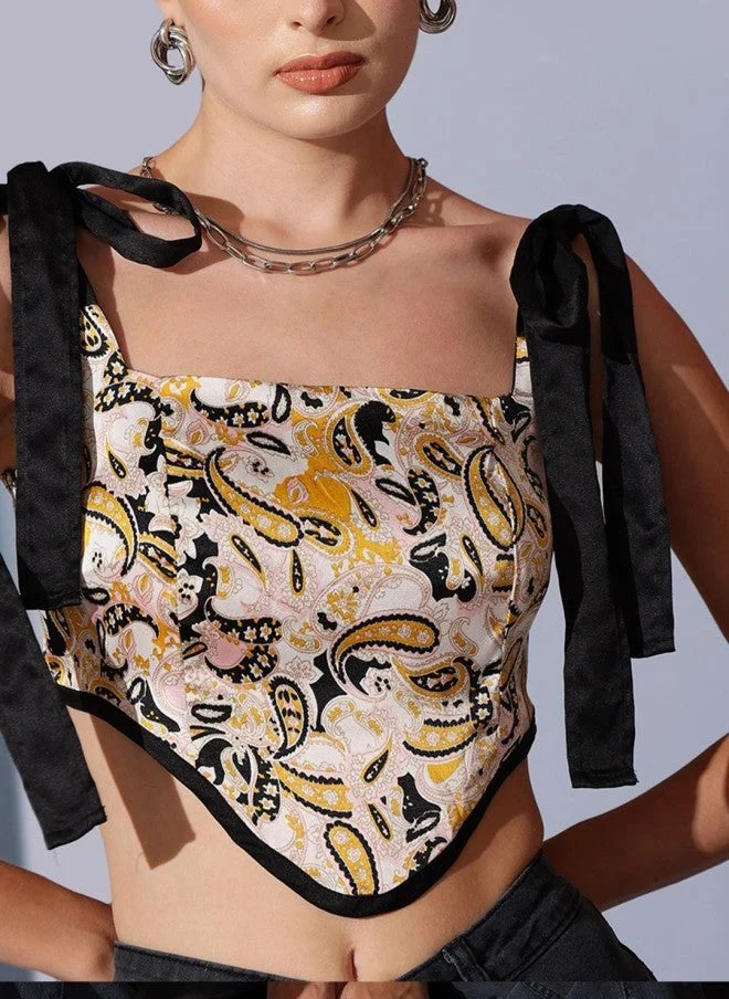 STREET 9 Ethnic Motifs Printed Satin High-Low Top for Women