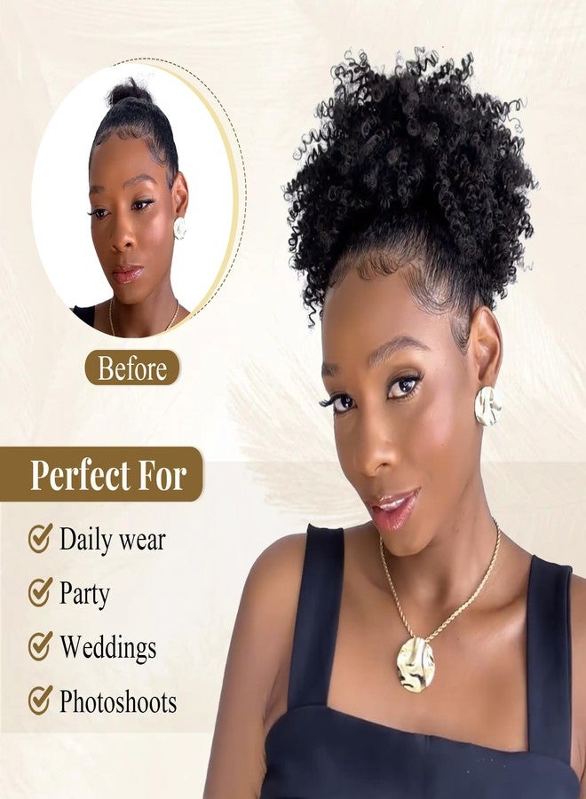 FEIPRO Afro Puff Kinky Curly Drawstring Ponytail Extension for Black Women - Synthetic Short Afro Kinkys Curly Afro Bun Extension Hairpieces Updo Pony Tails Hair Extensions (12inch,1B Natural Black) - Image 5