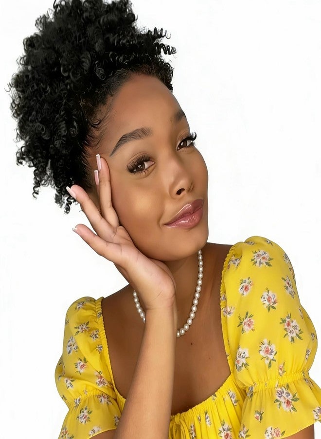FEIPRO Afro Puff Kinky Curly Drawstring Ponytail Extension for Black Women - Synthetic Short Afro Kinkys Curly Afro Bun Extension Hairpieces Updo Pony Tails Hair Extensions (12inch,1B Natural Black) - Image 1