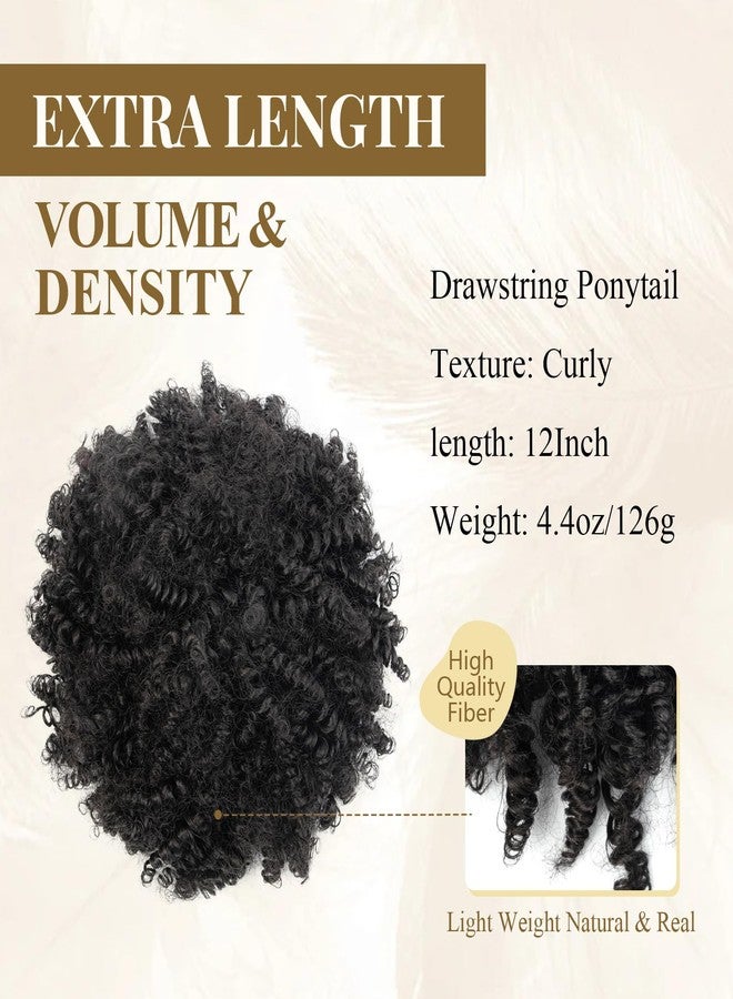 FEIPRO Afro Puff Kinky Curly Drawstring Ponytail Extension for Black Women - Synthetic Short Afro Kinkys Curly Afro Bun Extension Hairpieces Updo Pony Tails Hair Extensions (12inch,1B Natural Black) - Image 2