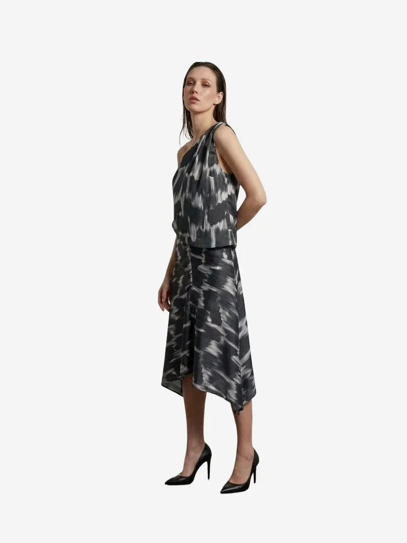 MY FASHION MY FASHION Asymmetrical Satin Blouse and Midi Skirt Set
