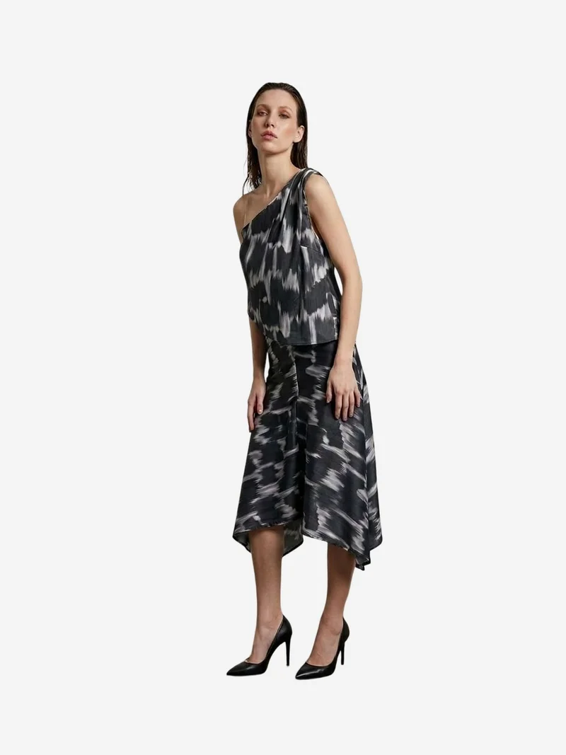 My Fashion Multicolor MY FASHION Asymmetrical Satin Blouse and Midi Skirt Set for Women | Best Price UAE