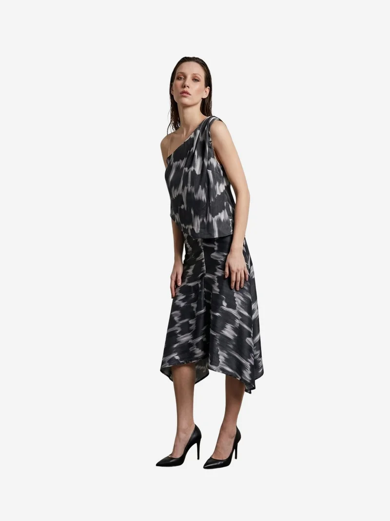 MY FASHION MY FASHION Asymmetrical Satin Blouse and Midi Skirt Set