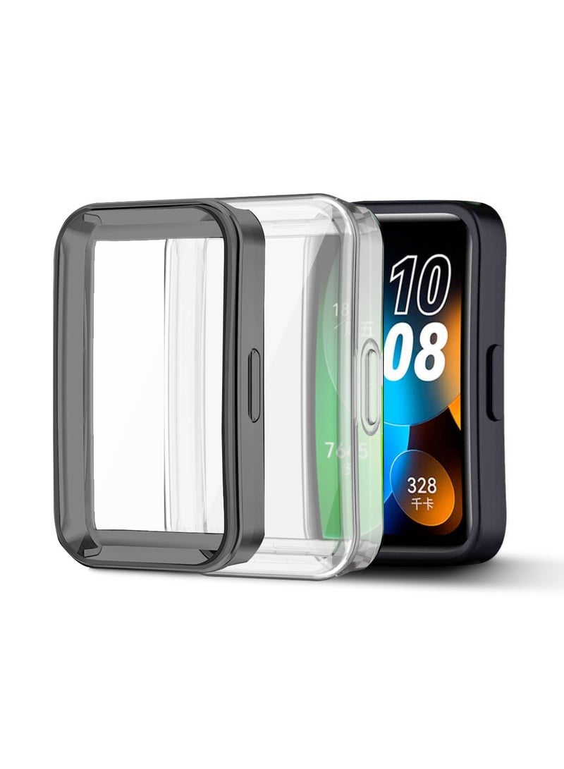 【2 Pack】 Protective Cover For Huawei Band 8 | Huawei Band 9,TPU Case with Screen Protector Full Screen Bumper Frame- Black/Clear - Image 1