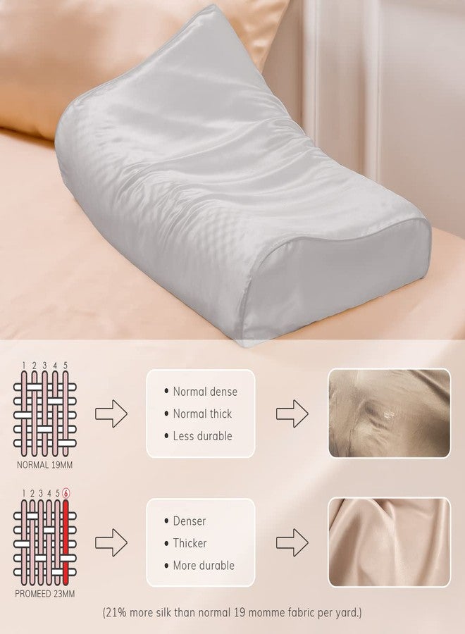 PROMEED Mulberry Silk Pillowcase for Contour Memory Foam Pillow, Natural 23 Momme Silk Latex Pillow Case Cover, Pefect Fit for Royal Therapy Cervical Neck Pillow (Light Grey, Queen-24"x14.5"x5"/4.3") - Image 3