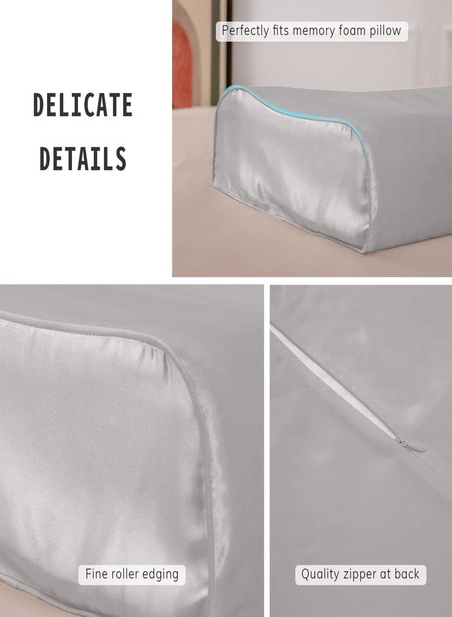 PROMEED Mulberry Silk Pillowcase for Contour Memory Foam Pillow, Natural 23 Momme Silk Latex Pillow Case Cover, Pefect Fit for Royal Therapy Cervical Neck Pillow (Light Grey, Queen-24"x14.5"x5"/4.3") - Image 4