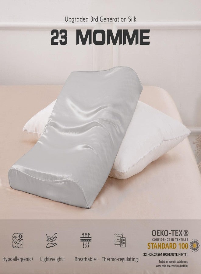 PROMEED Mulberry Silk Pillowcase for Contour Memory Foam Pillow, Natural 23 Momme Silk Latex Pillow Case Cover, Pefect Fit for Royal Therapy Cervical Neck Pillow (Light Grey, Queen-24"x14.5"x5"/4.3") - Image 2