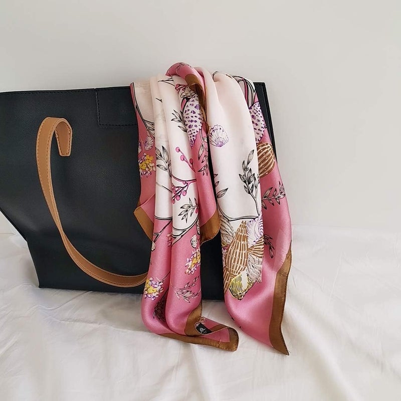 FONYVE Silk Feeling Scarf Medium Square Satin Head Scarf for Women 27.5 × 27.5 inches - Image 4