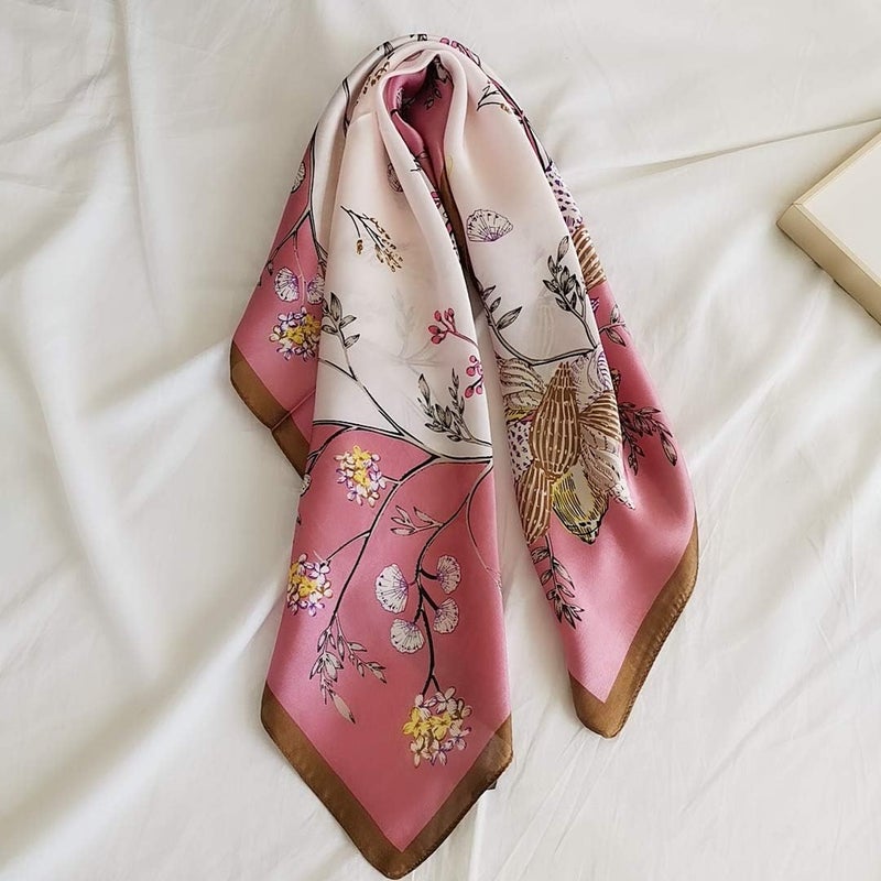 FONYVE Silk Feeling Scarf Medium Square Satin Head Scarf for Women 27.5 × 27.5 inches - Image 2