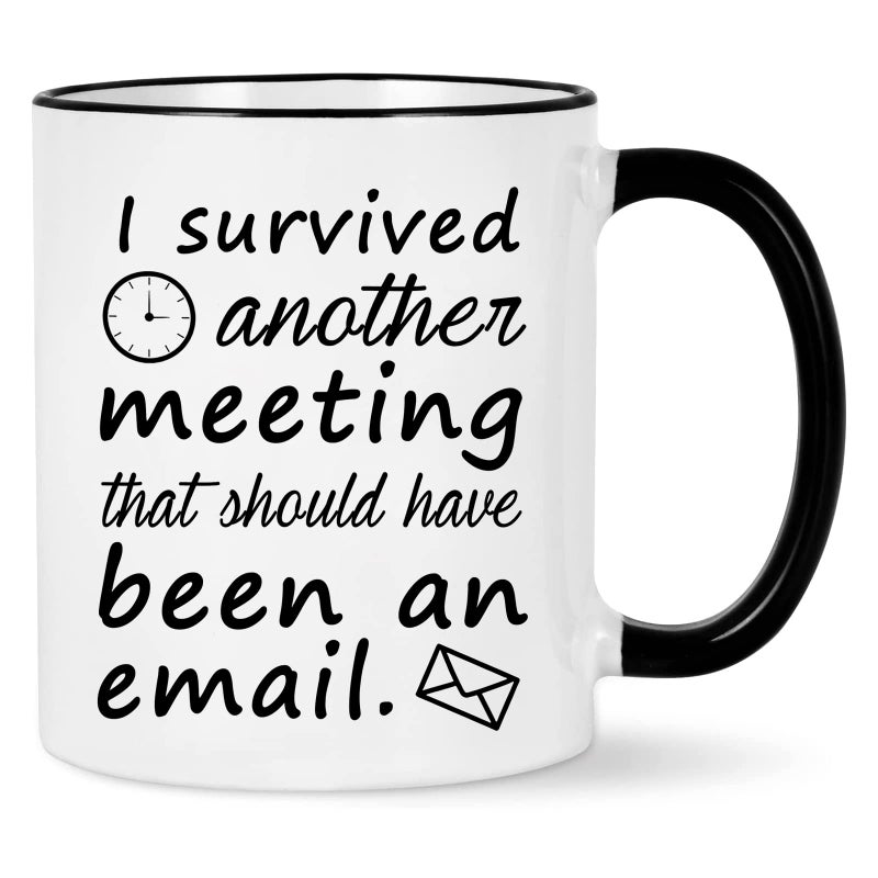 WENSSY Email Mug I Survived Another Meeting That Should Have Been an Email The Office Mug Funny Coffee Mug Christmas White Elephant Gifts for Boss Coworkers Friends White with Black Handle 11 OZ