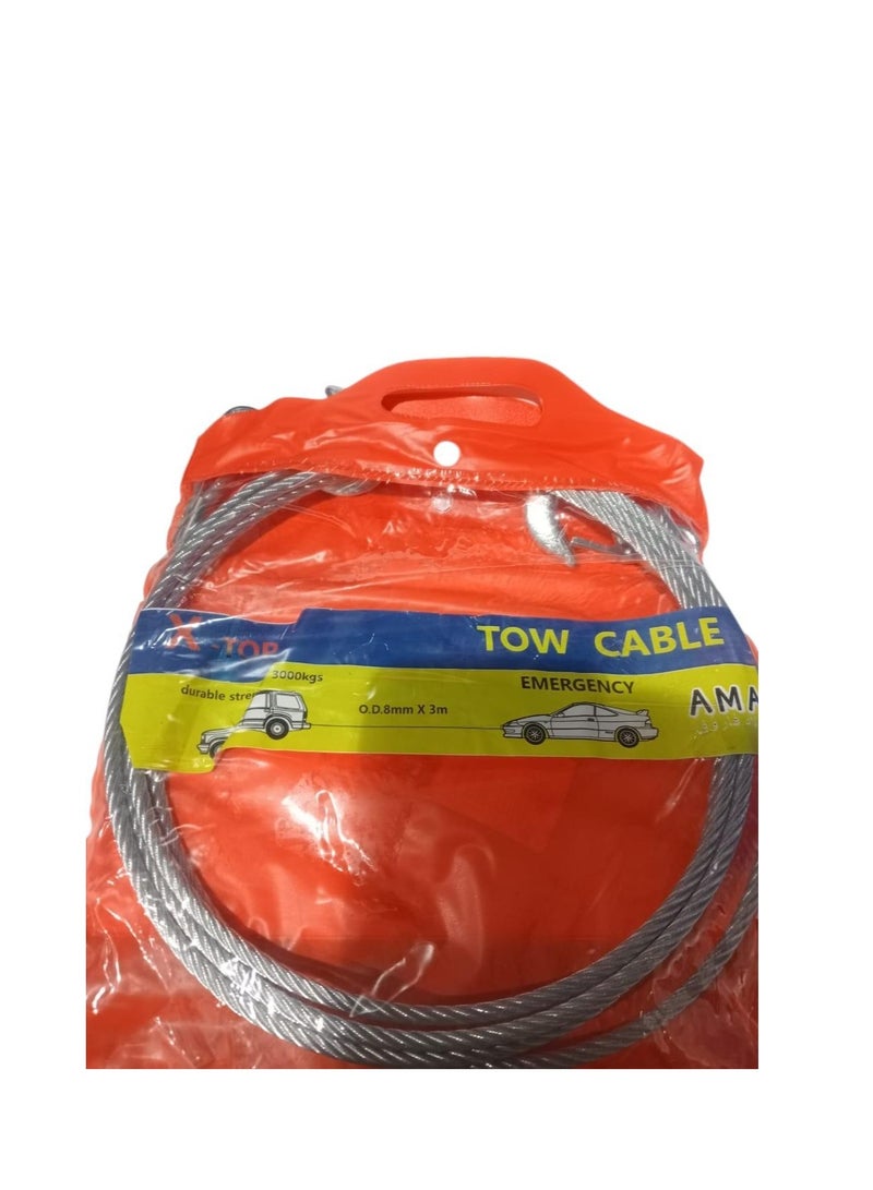 8mm Stainless Steel Car Tow Wire - Silver 3 tons - Image 2