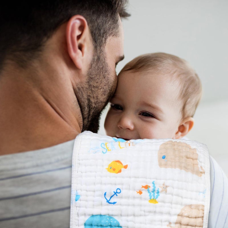 Looxii Muslin Burp Cloths 100% Cotton Muslin Cloths Large 20''x10'' Extra Soft and Absorbent 6 Pack Baby Burping Cloth (Whale) - Image 3