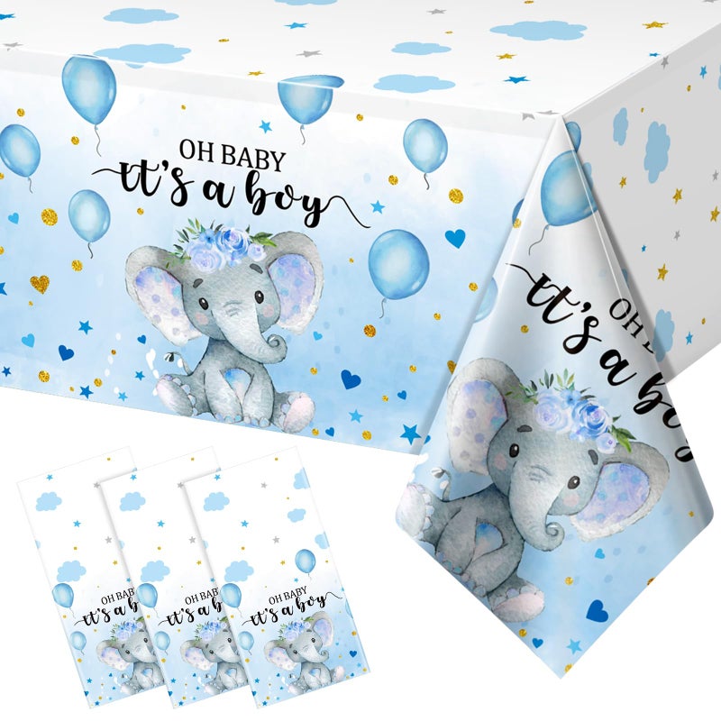 3 Pack Elephant Baby Shower Tablecloth Decorations Elephant Baby Shower Decorations Plastic Tablecloth Table Cover Backdrop for Baby Boy Girl Gender Reveal Party Supplies 54 x 108 Inch Blue