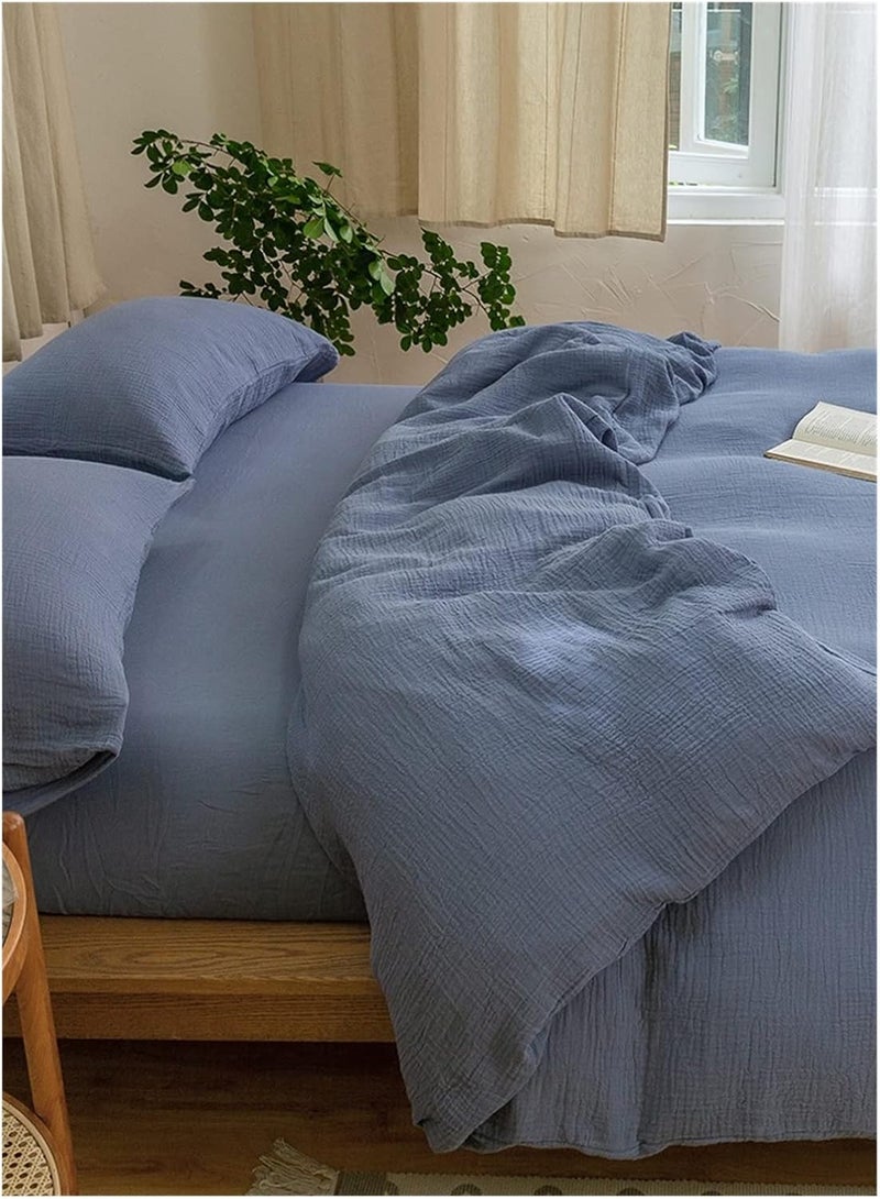 Three-Layer Yarn Cotton Four-Piece Gauze Soft Breathable Bare Sleeping Skin-Friendly Bed Sheet Quilt Cover Home Textile(Gray,1.8 m bed-41) - Image 3