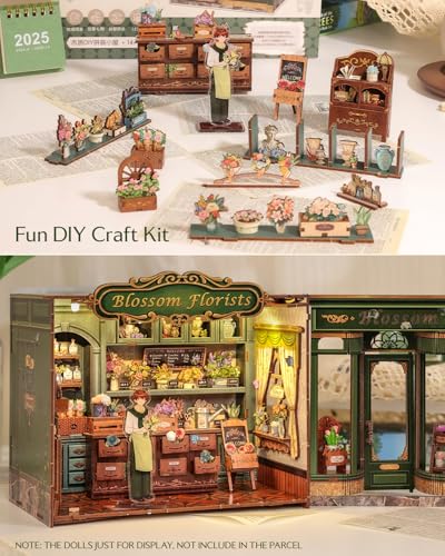 CUTEBEE Book Nook Kit DIY Miniature House Dollhouse Kit for Adults and Teens Booknook Tiny House Bookshelf Decor 3D Wooden Puzzle Gifts for Family Friends Blossom Florists - Image 5