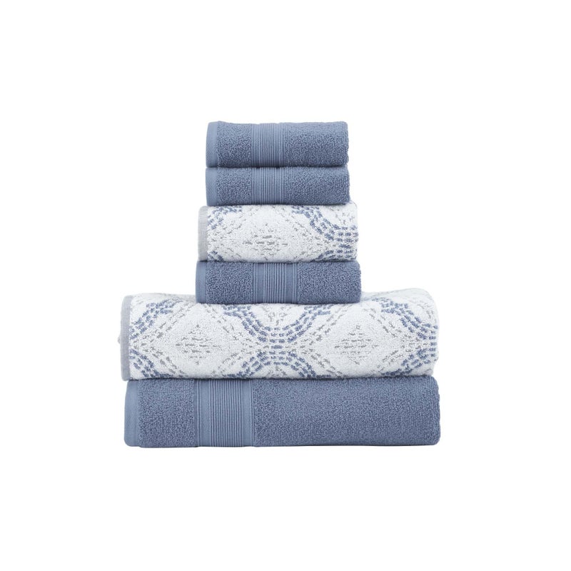 Modern Threads Modern Threads Capri 6Piece Reversible Yarn Dyed Jacquard Towel Set  Bath Towels Hand Towels  Washcloths  Super Absorbent  Quick Dry  100 Combed Cotton Denim 