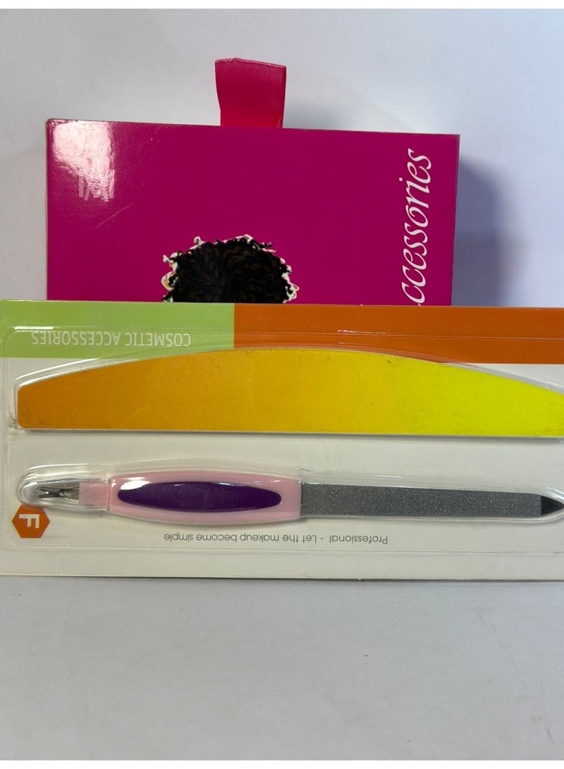 diuble Sided Nail File stainless steel & Cuticle Remover+ Professional Nail File with Double Sided Sanding - for False Nails 2PCS - Image 1