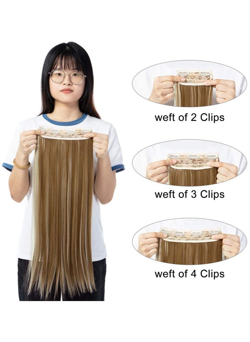 إستيل وصلات شعر من 4 قطع و 11 مشابك شعر مستقيمة سميكة كاملة الرأس مزدوجة اللحمة على وصلات إطالة الشعر الاصطناعية للنساء الزنجبيل البني مزيج بليتش أشقر مستقيم - Image 4