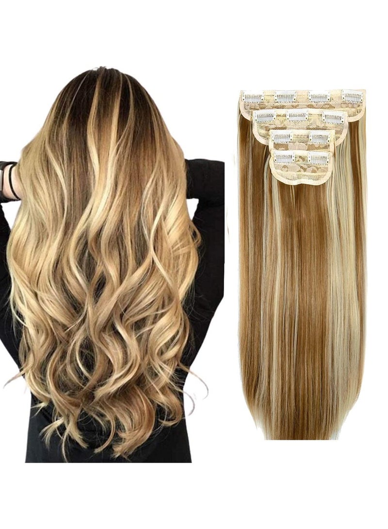 إستيل وصلات شعر من 4 قطع و 11 مشابك شعر مستقيمة سميكة كاملة الرأس مزدوجة اللحمة على وصلات إطالة الشعر الاصطناعية للنساء الزنجبيل البني مزيج بليتش أشقر مستقيم - Image 1