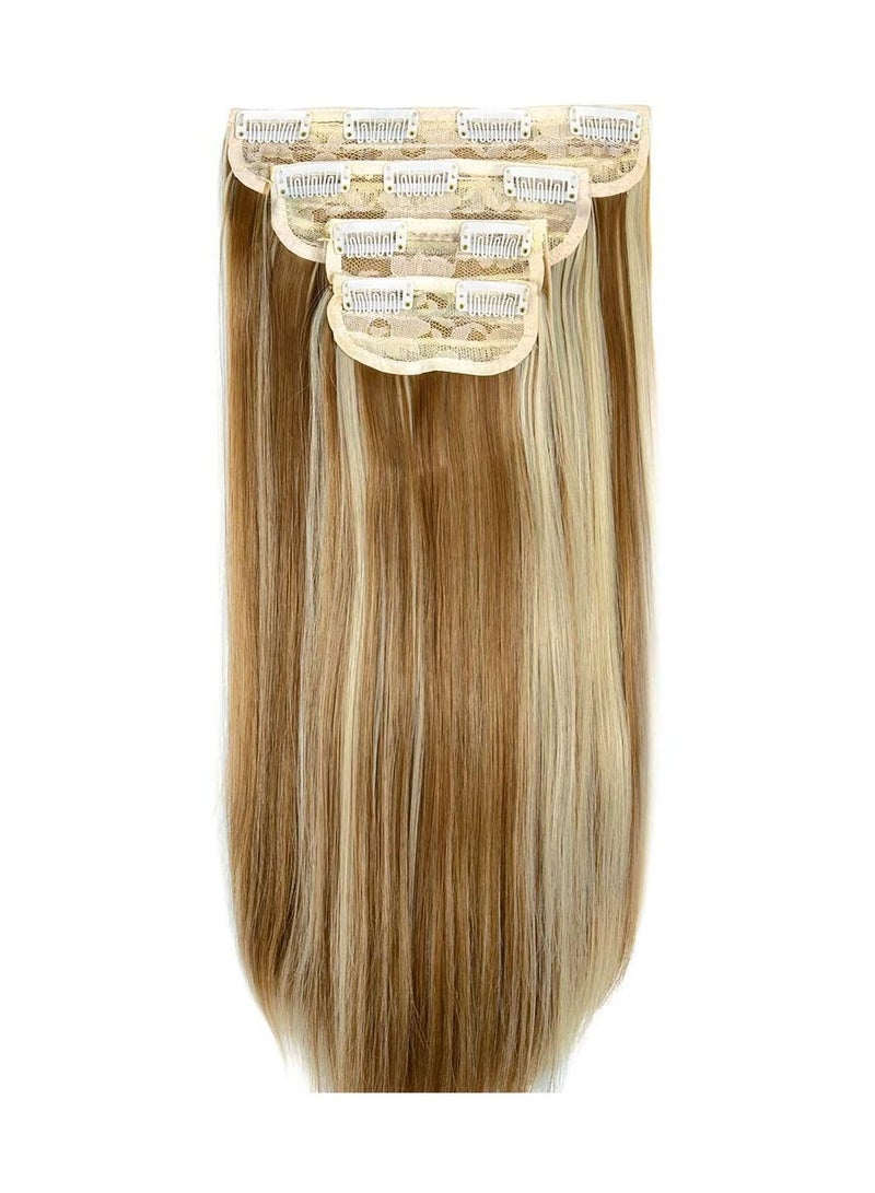 إستيل وصلات شعر من 4 قطع و 11 مشابك شعر مستقيمة سميكة كاملة الرأس مزدوجة اللحمة على وصلات إطالة الشعر الاصطناعية للنساء الزنجبيل البني مزيج بليتش أشقر مستقيم - Image 2